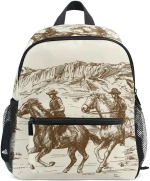 Fisyme Toddler Backpack Western Desert Cowboy School Bag Kids Backpacks for Kindergarten Preschool Nursery Girls Boys, S