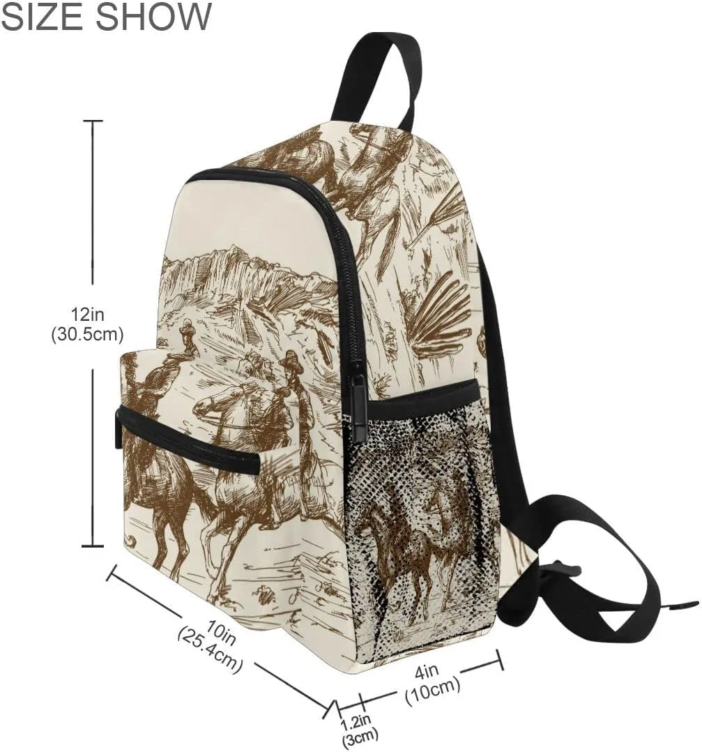 Fisyme Toddler Backpack Western Desert Cowboy School Bag Kids Backpacks for Kindergarten Preschool Nursery Girls Boys, S