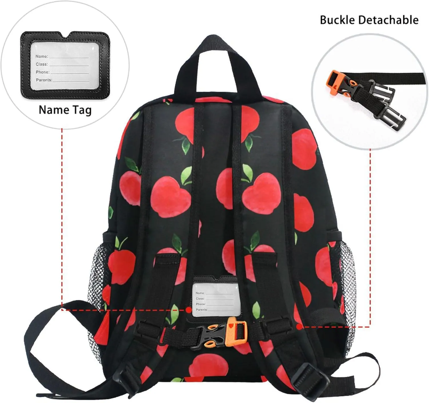 Fisyme Watercolor Apples Fruit Toddler Backpack School Bag Kids Daypack for Kindergarten Preschool Nursery Girls Boys, M