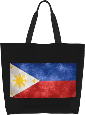 Flag Of The Philippines Canvas Tote Bags for Women, Ladies Shoulder Handbags Large Purse Lightweight Foldable Reusable Shopping Bag with Pockets for Work, Travel, 15.7x19.7in