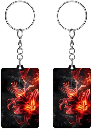 Flame Flower Funny Acrylic Keychain Small Rectangle Key Chain Purse Bag Accessories Gifts for Women Men
