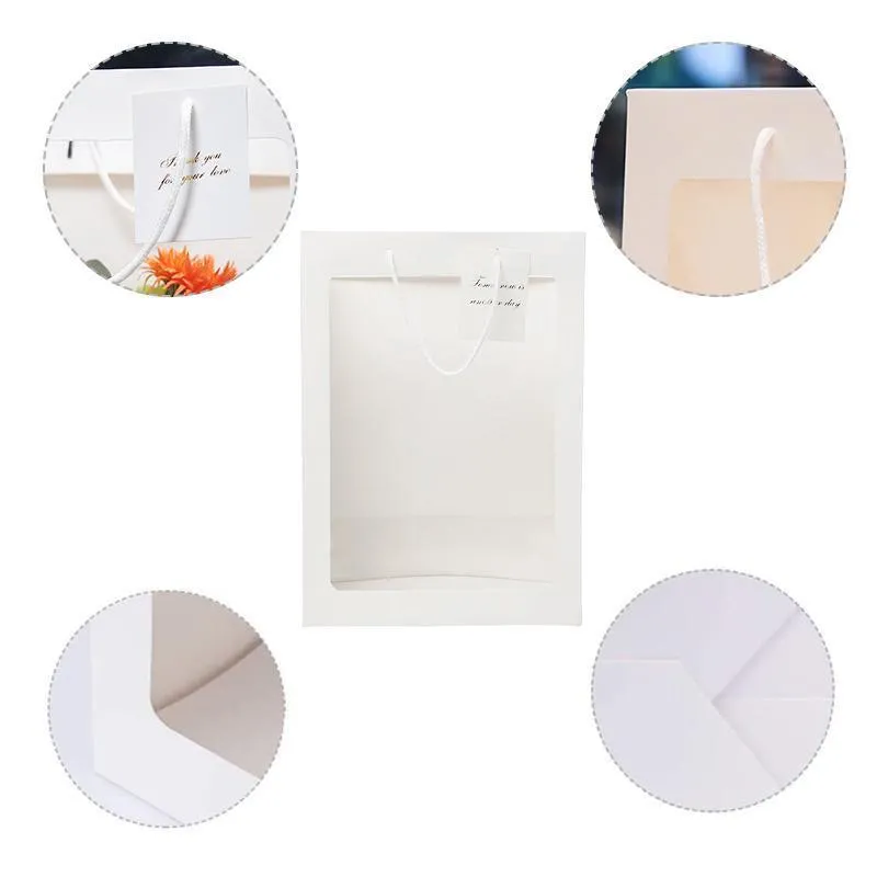 Floral Gift Bags 50PCS 2Sizes Pink/White Clear Window