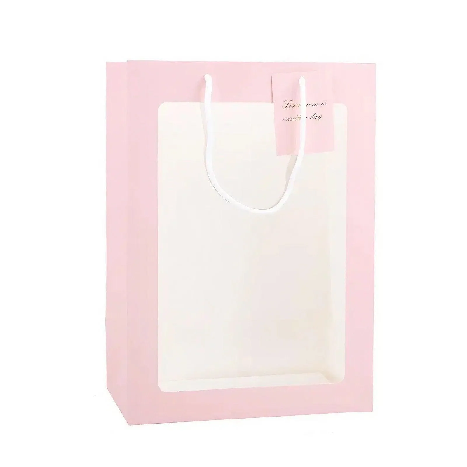 Floral Gift Bags 50PCS 2Sizes Pink/White Clear Window