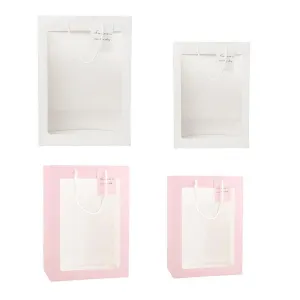 Floral Gift Bags 50PCS 2Sizes Pink/White Clear Window