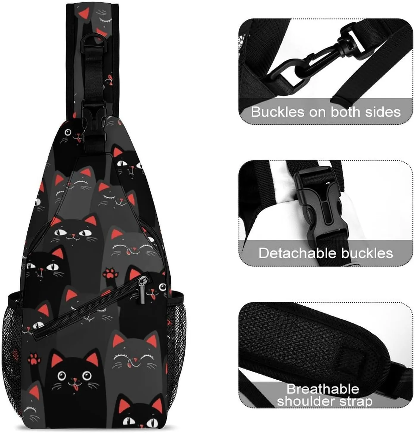Flower Cat Sling Backpack Mens Womens Crossbody Backpack Chest Bag Cycling Daypack Shoulder Bag Casual Daypacks Sports Backpacks