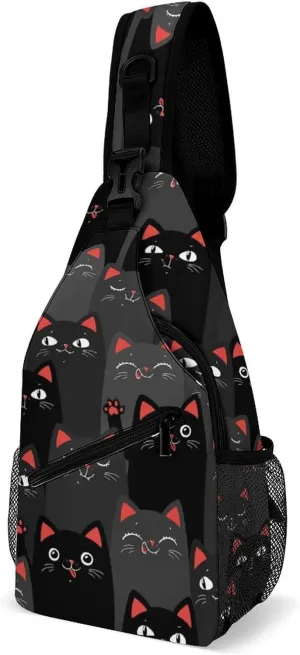Flower Cat Sling Backpack Mens Womens Crossbody Backpack Chest Bag Cycling Daypack Shoulder Bag Casual Daypacks Sports Backpacks