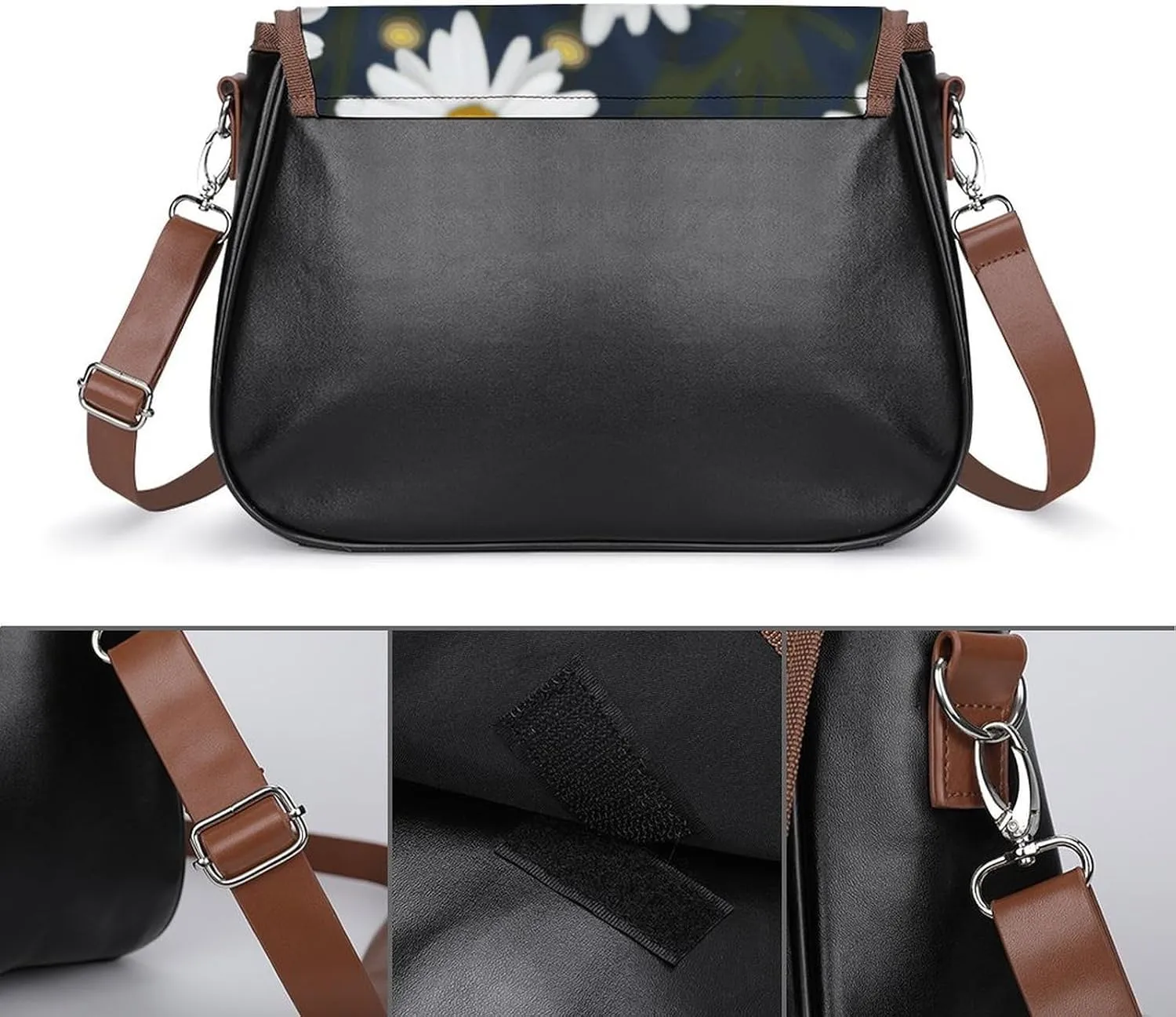 Flowers Daisy Crossbody Bags for Women Travel Shoulder Bag Small Leather Cross Body Handbags