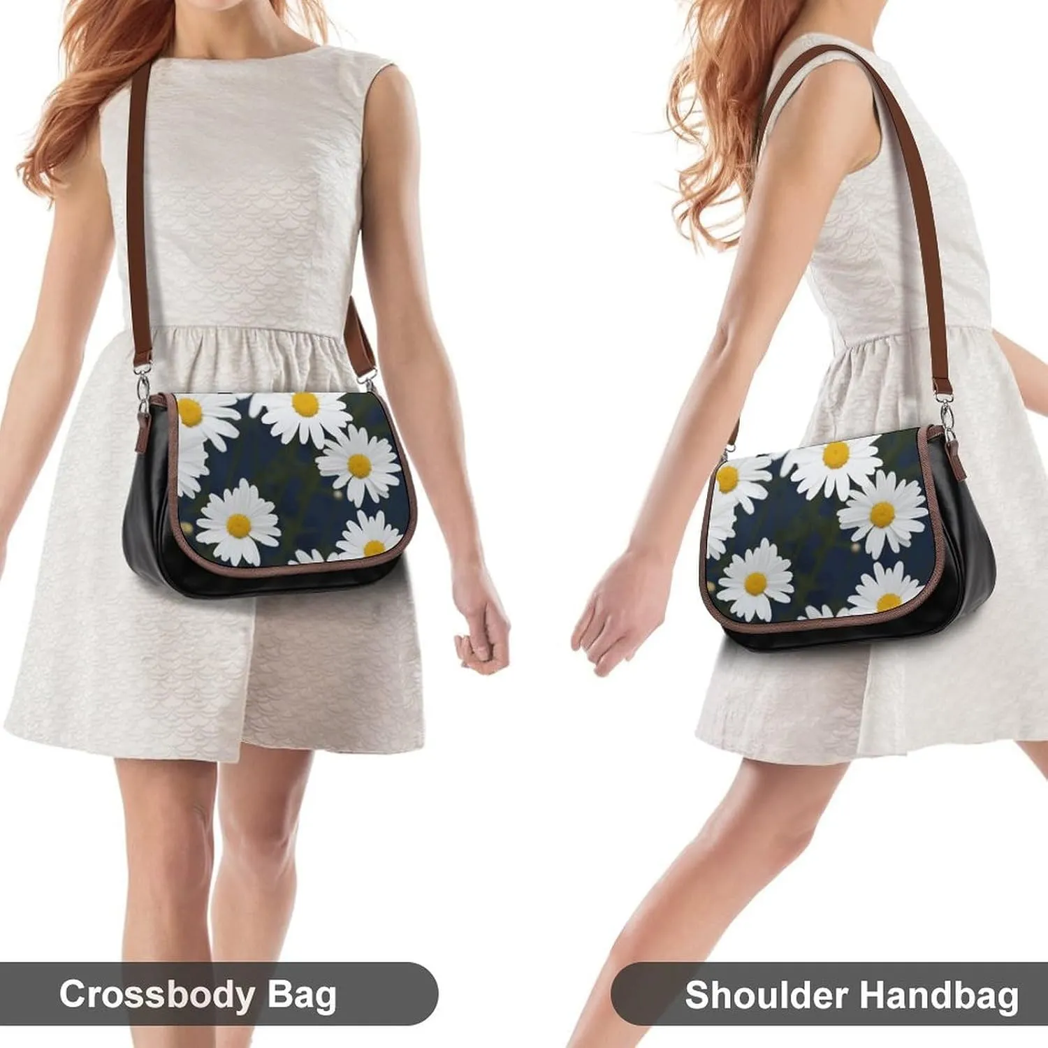 Flowers Daisy Crossbody Bags for Women Travel Shoulder Bag Small Leather Cross Body Handbags