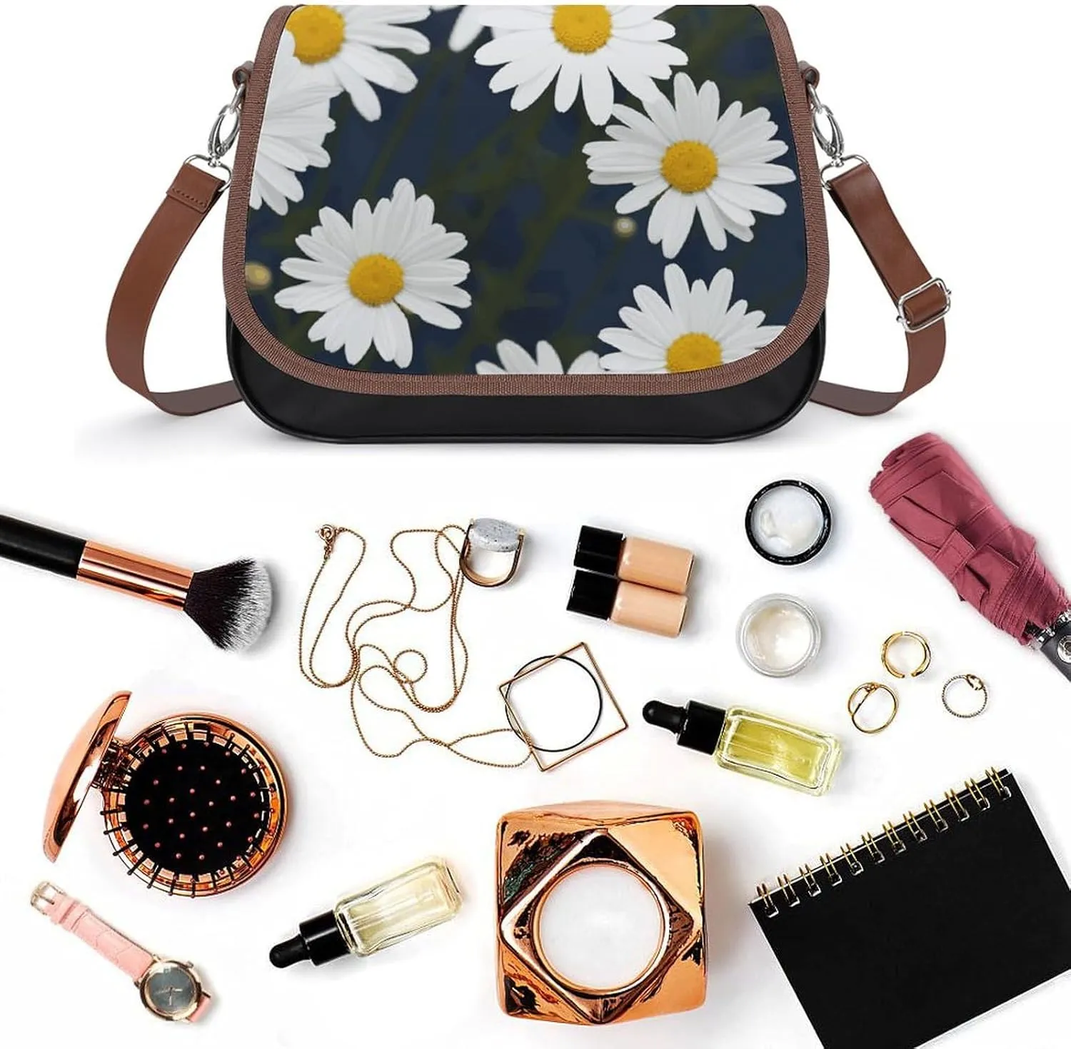 Flowers Daisy Crossbody Bags for Women Travel Shoulder Bag Small Leather Cross Body Handbags