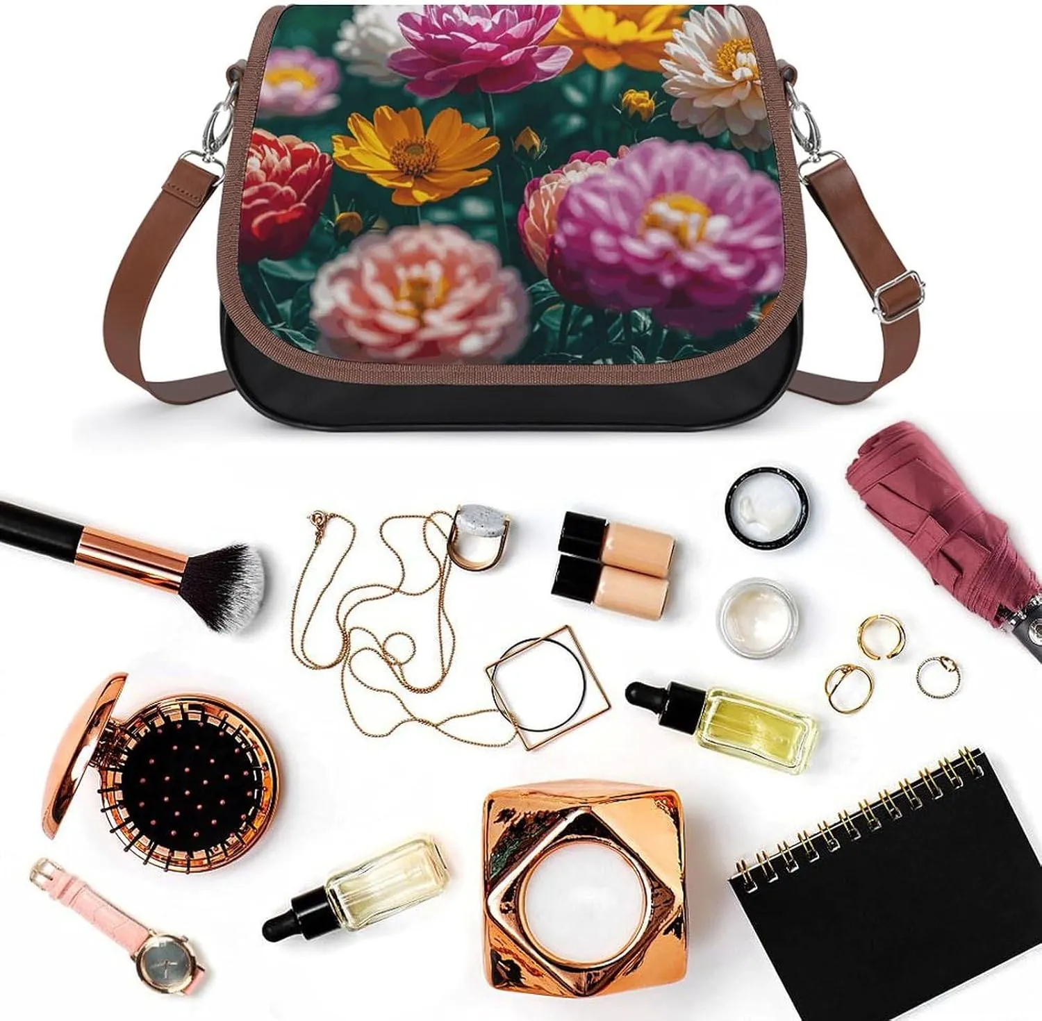 Flowers Daisy Crossbody Bags for Women Travel Shoulder Bag Small Leather Cross Body Handbags