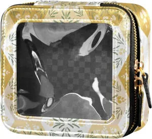 Flowers Light Yellow Hexagonal Tile Clear Cosmetic Bag, Small Makeup Bags with Zipper, Cute Cosmetic Bags Toiletry Bag for Women, Travel and Car Essentials