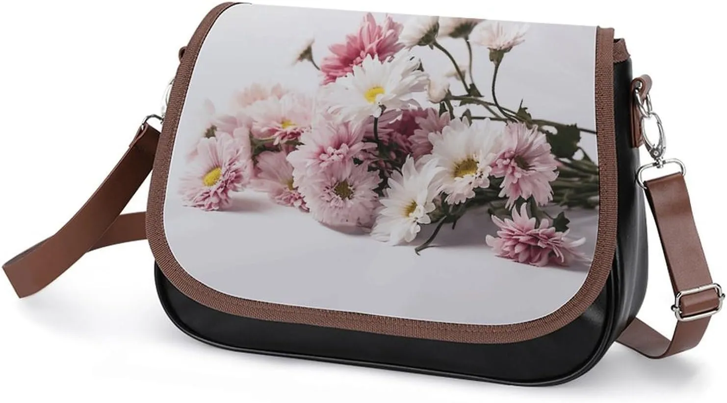 Flowers on White Background Crossbody Bags for Women Travel Shoulder Bag Small Leather Cross Body Handbags