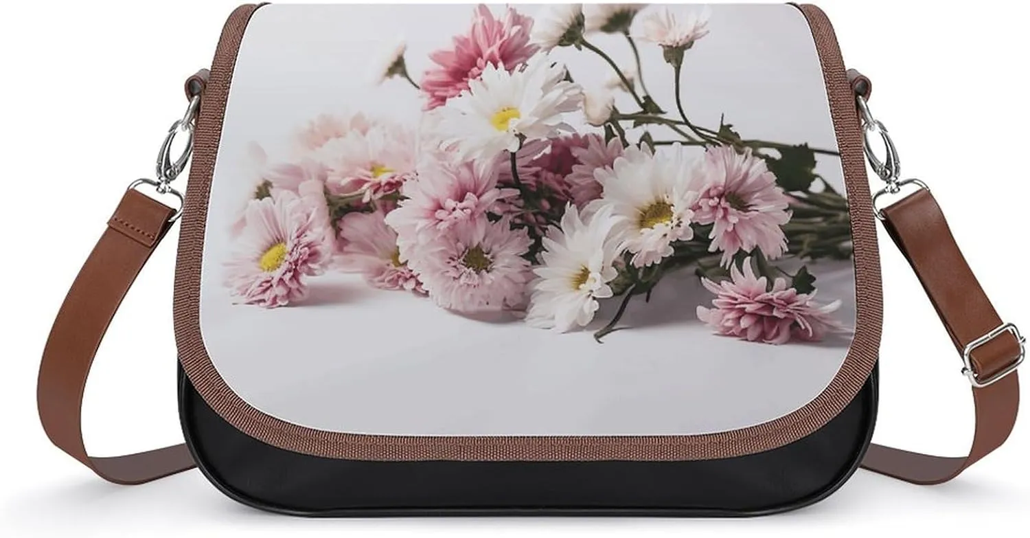 Flowers on White Background Crossbody Bags for Women Travel Shoulder Bag Small Leather Cross Body Handbags