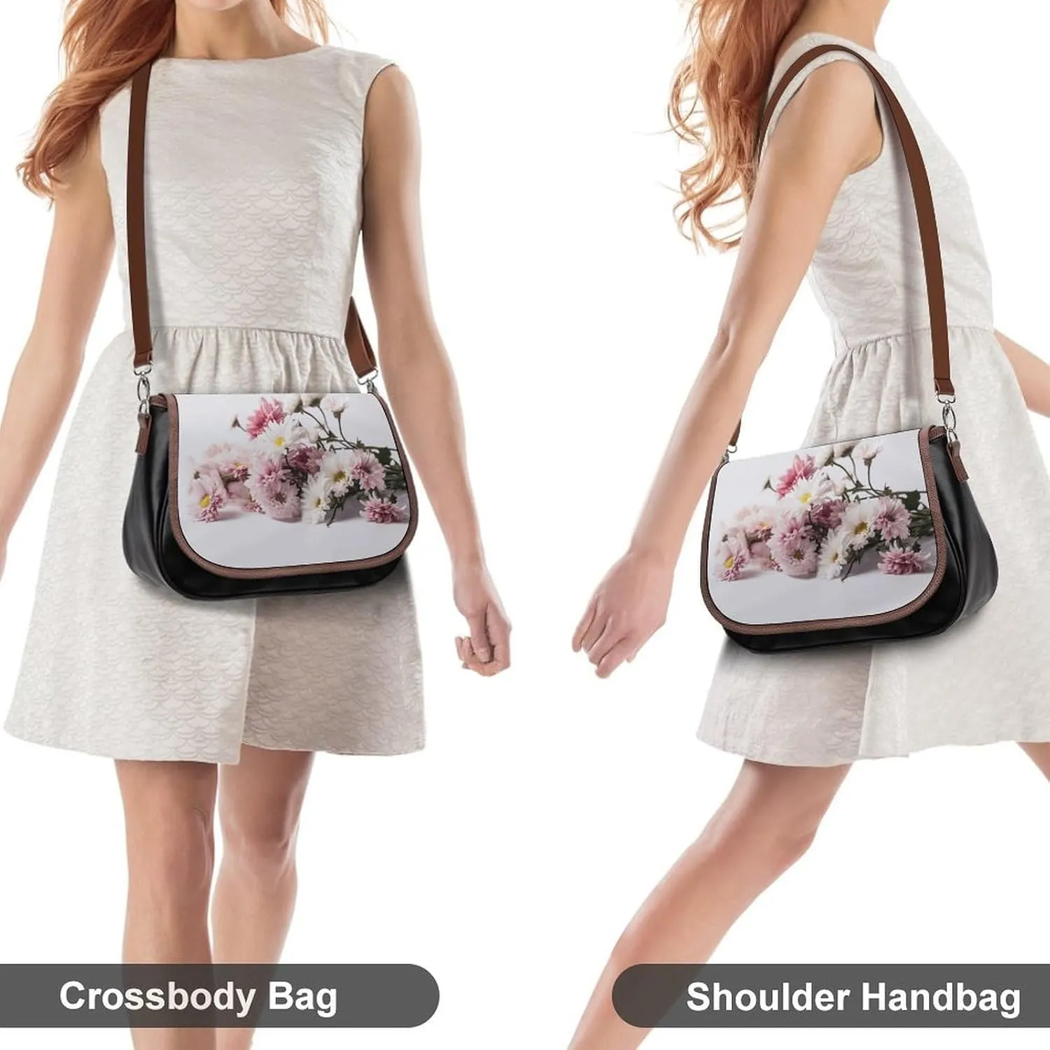 Flowers on White Background Crossbody Bags for Women Travel Shoulder Bag Small Leather Cross Body Handbags