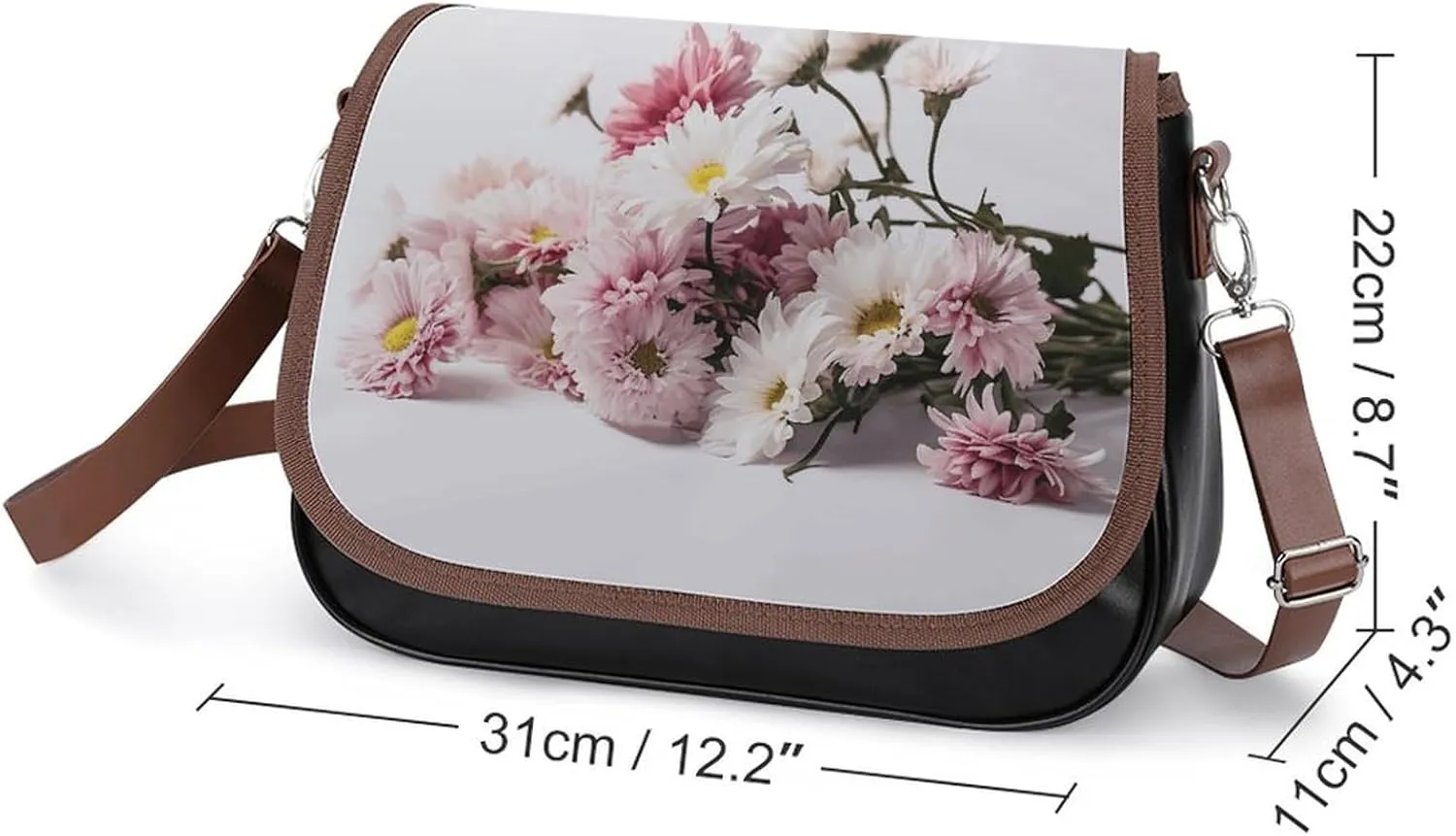 Flowers on White Background Crossbody Bags for Women Travel Shoulder Bag Small Leather Cross Body Handbags