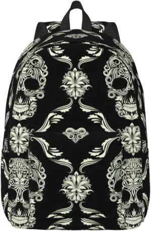 Flowers Skull Ornamental Pattern Canvas Casual Lightweight Duffel Bag, Fashion Duffel Bag, Casual Daypack, Unisex Travel Backpack