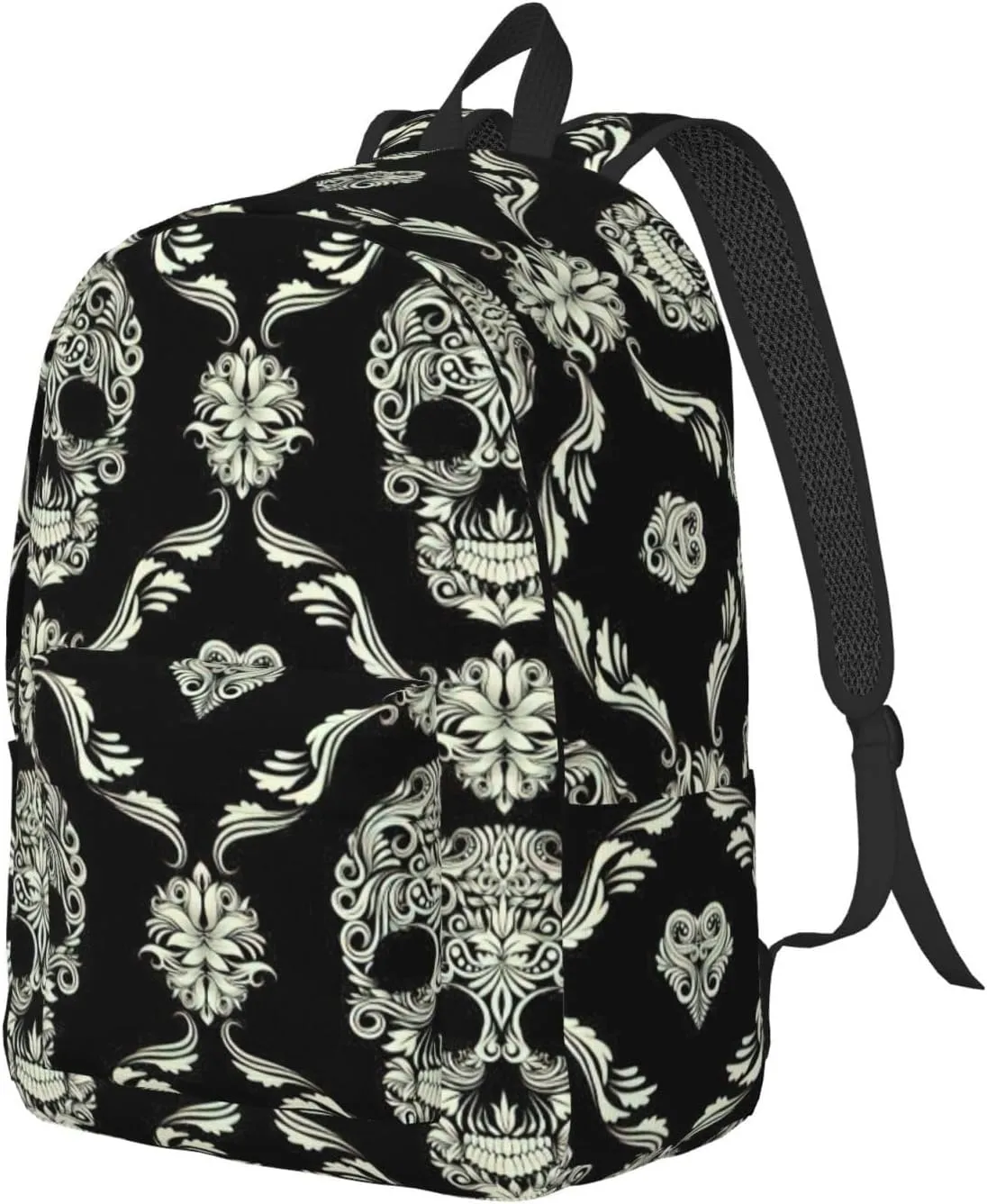 Flowers Skull Ornamental Pattern Canvas Casual Lightweight Duffel Bag, Fashion Duffel Bag, Unisex Travel Backpack