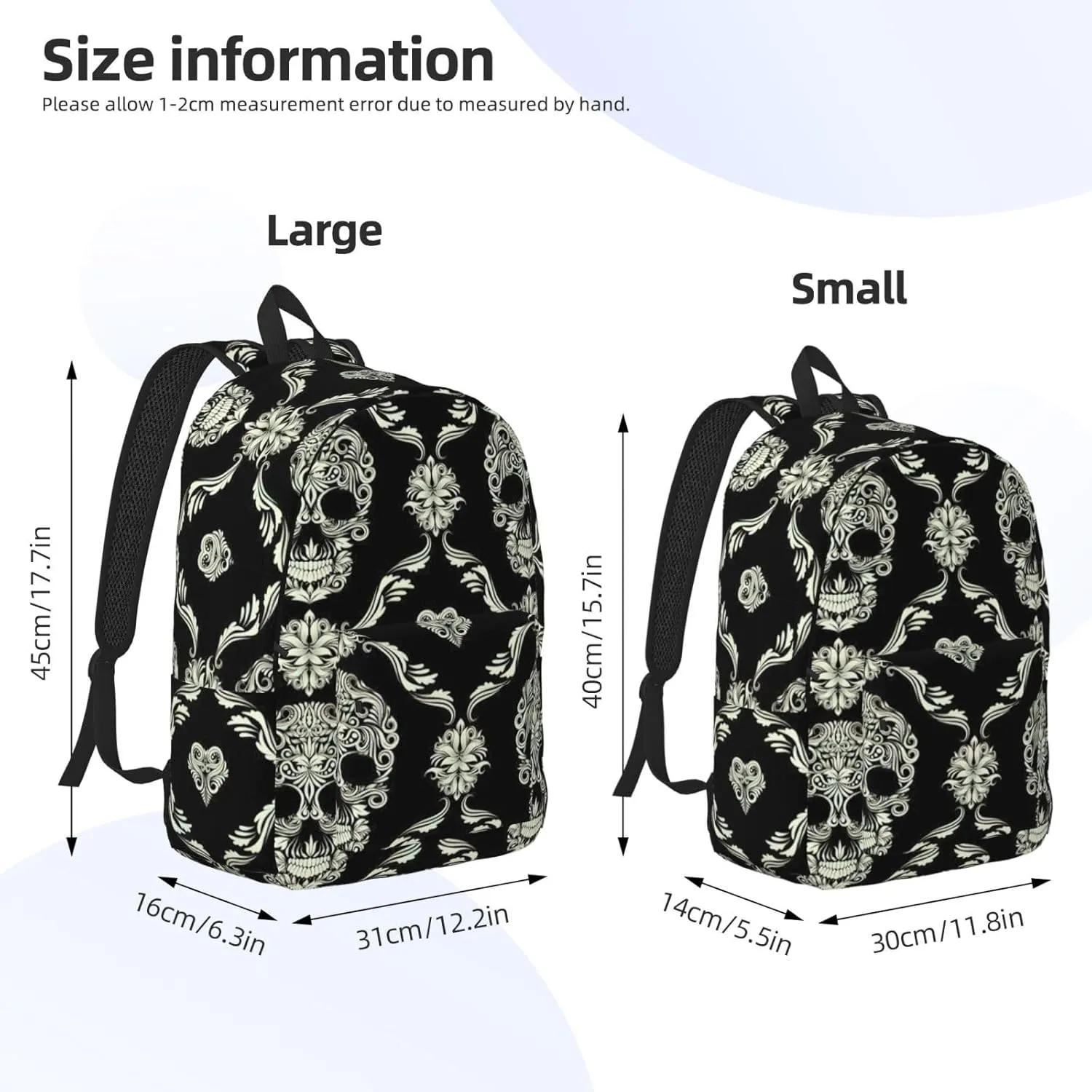 Flowers Skull Ornamental Pattern Canvas Casual Lightweight Duffel Bag, Fashion Duffel Bag, Unisex Travel Backpack