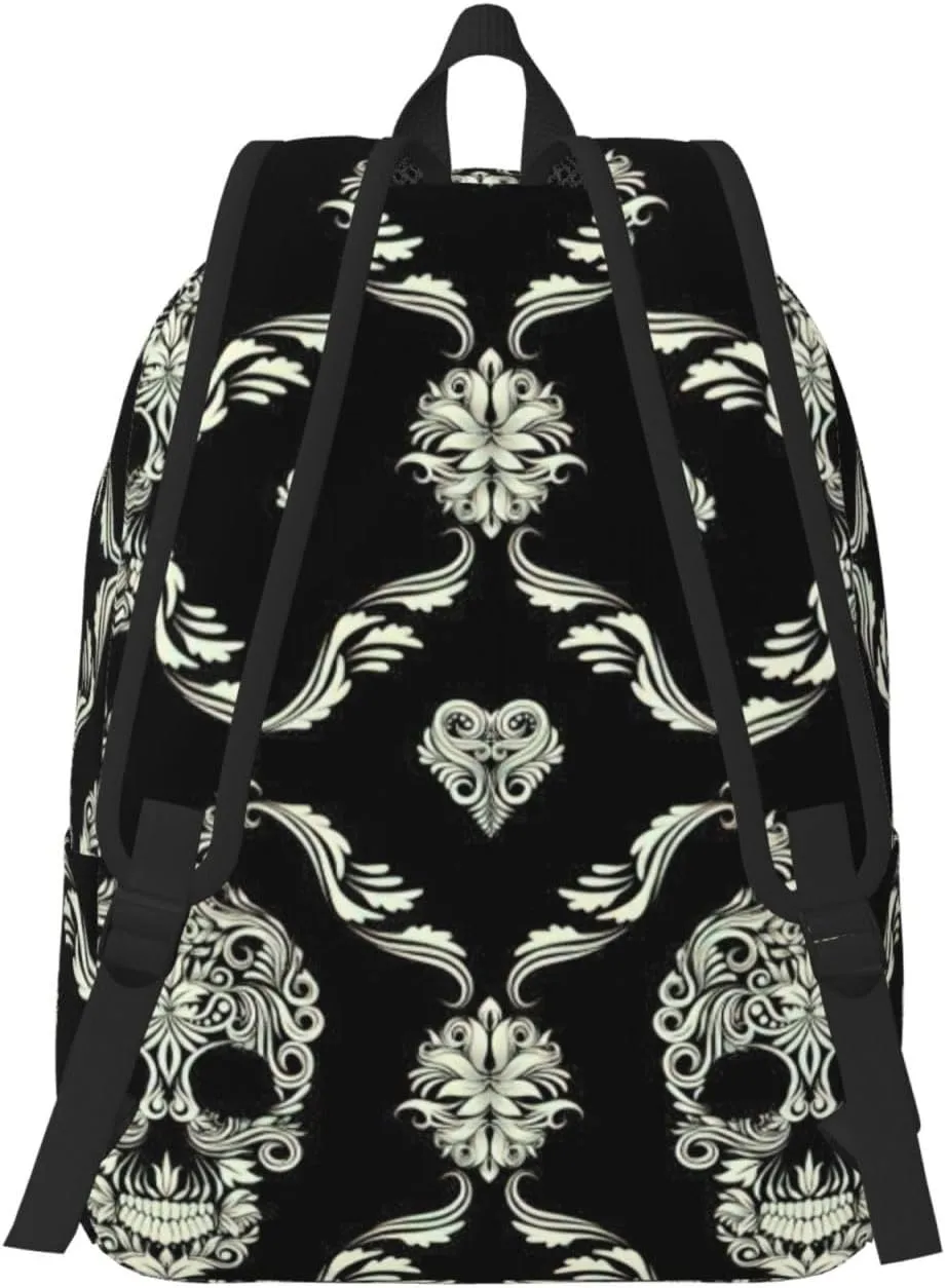 Flowers Skull Ornamental Pattern Canvas Casual Lightweight Duffel Bag, Fashion Duffel Bag, Unisex Travel Backpack