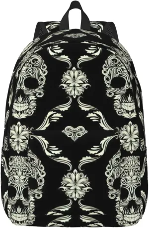Flowers Skull Ornamental Pattern Canvas Casual Lightweight Duffel Bag, Fashion Duffel Bag, Unisex Travel Backpack