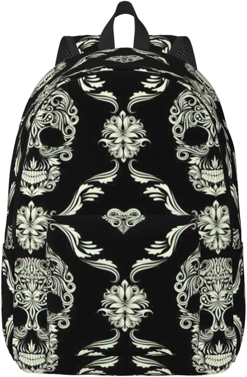 Flowers Skull Ornamental Pattern Canvas Casual Lightweight Duffel Bag, Fashion Duffel Bag, Unisex Travel Backpack