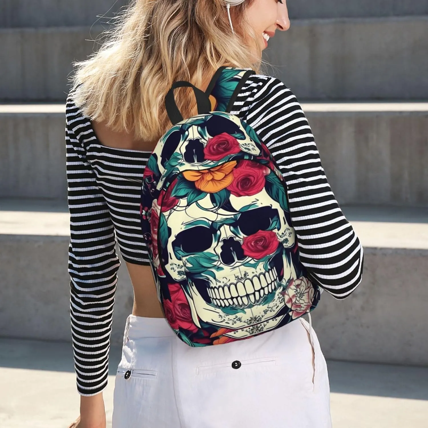 Flowers Skull Ornamental print Backpack Travel Backpacks for Women Men College Backpack Computer Bag for Travel