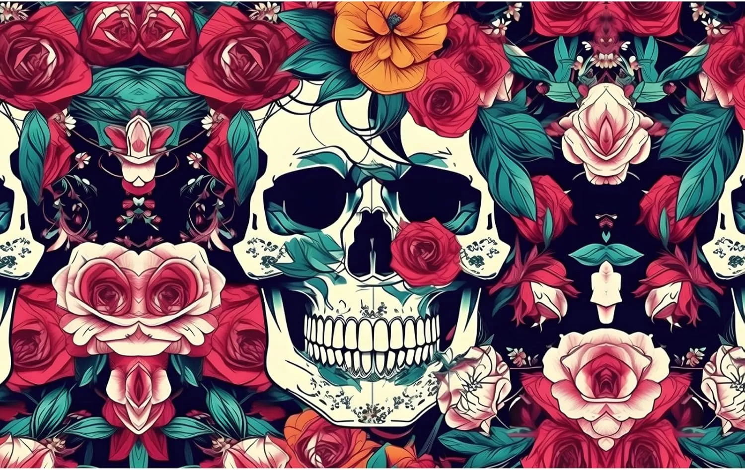 Flowers Skull Ornamental print Backpack Travel Backpacks for Women Men College Backpack Computer Bag for Travel
