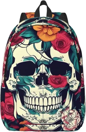 Flowers Skull Ornamental print Backpack Travel Backpacks for Women Men College Backpack Computer Bag for Travel