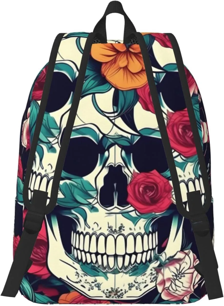Flowers Skull Ornamental print Backpack Travel Backpacks for Women Men College Backpack Computer Bag for Travel