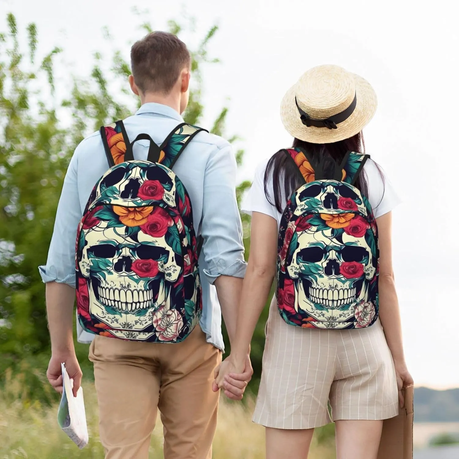 Flowers Skull Ornamental print Backpack Travel Backpacks for Women Men College Backpack Computer Bag for Travel