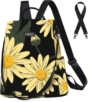 Fmeida Backpack Purse for Women - Travel Anti-Theft Backpacks Nylon Waterproof Daypack College Bookbag Shoulder Bag Sunflower