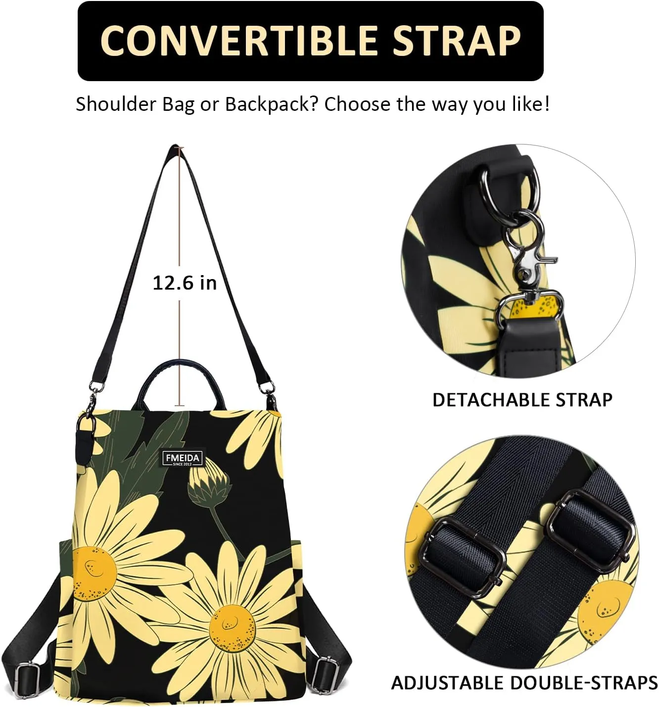 Fmeida Backpack Purse for Women - Travel Anti-Theft Backpacks Nylon Waterproof Daypack College Bookbag Shoulder Bag Sunflower