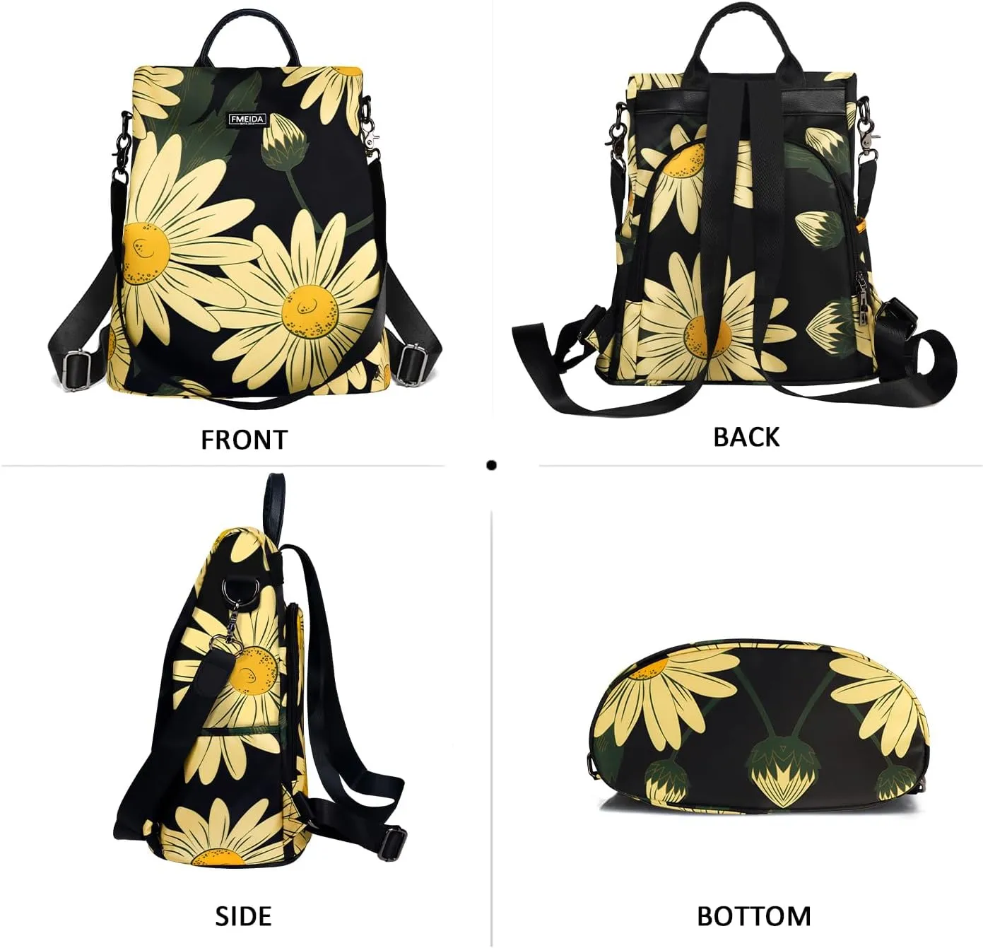 Fmeida Backpack Purse for Women - Travel Anti-Theft Backpacks Nylon Waterproof Daypack College Bookbag Shoulder Bag Sunflower