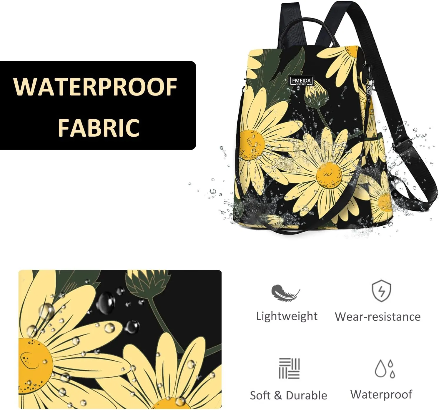 Fmeida Backpack Purse for Women - Travel Anti-Theft Backpacks Nylon Waterproof Daypack College Bookbag Shoulder Bag Sunflower