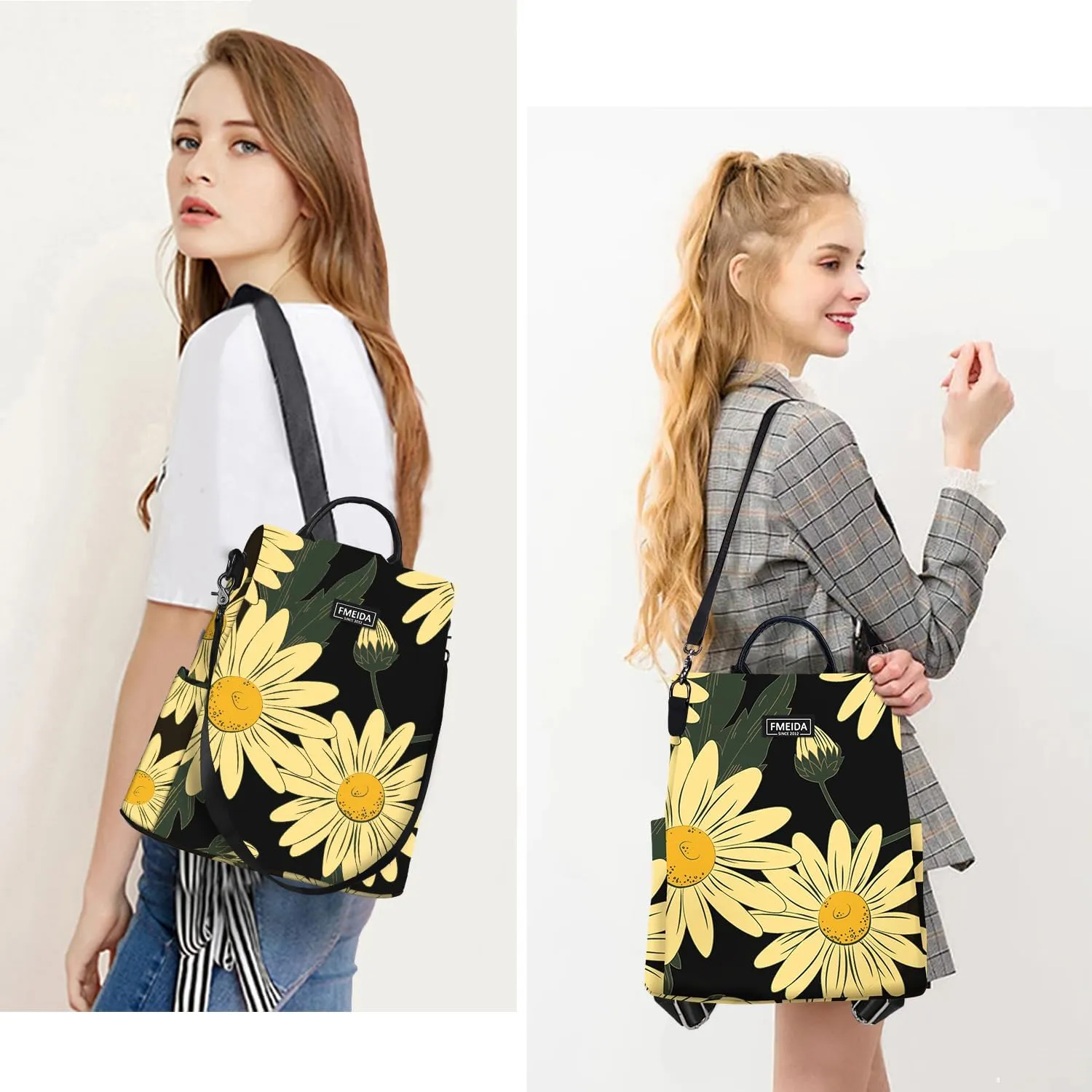 Fmeida Backpack Purse for Women - Travel Anti-Theft Backpacks Nylon Waterproof Daypack College Bookbag Shoulder Bag Sunflower