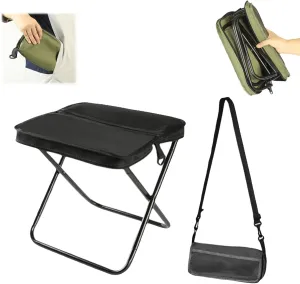 Foldable Backpack Stool, Collapsible Seat Stool with Adjustable Strap, Small Foldable Fishing Chair,Lightweight Outdoor Seat, Portable Camping Stools & Collapsible Chair (Black, S)