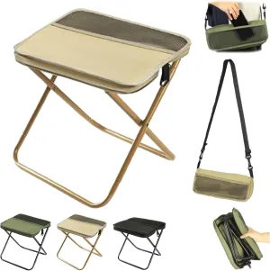 Foldable Backpack Stool, Portable Mini Outdoor Camping Folding Seat with Adjustable Shoulder Strap, Lightweight Outdoor Camping Stool for Camping, Fishing, Hiking, Outdoor Barbecue (Khaki-S)