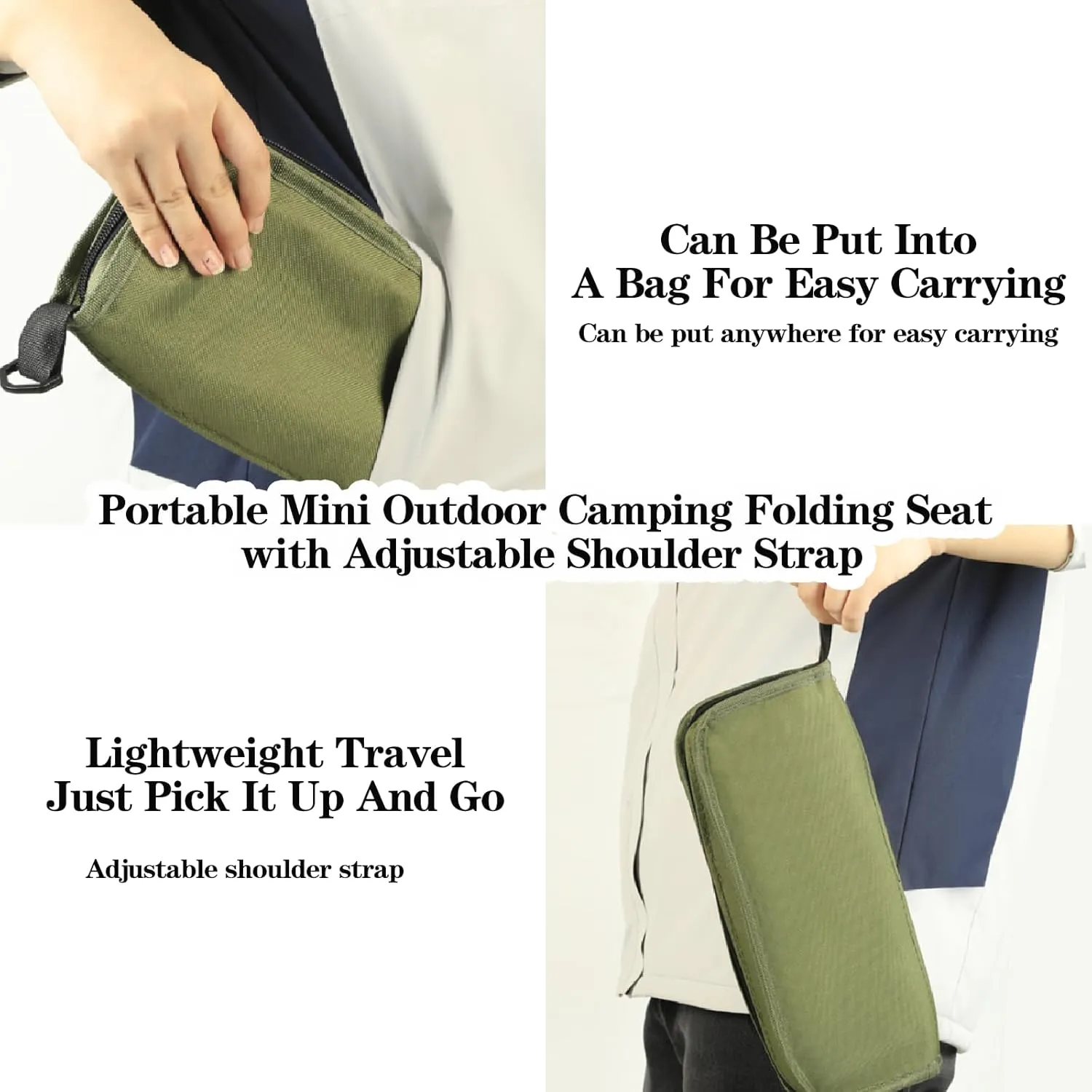 Foldable Backpack Stool, Portable Mini Outdoor Camping Folding Seat with Adjustable Shoulder Strap, Lightweight Outdoor Camping Stool for Camping, Fishing, Hiking, Outdoor Barbecue (Khaki-S)