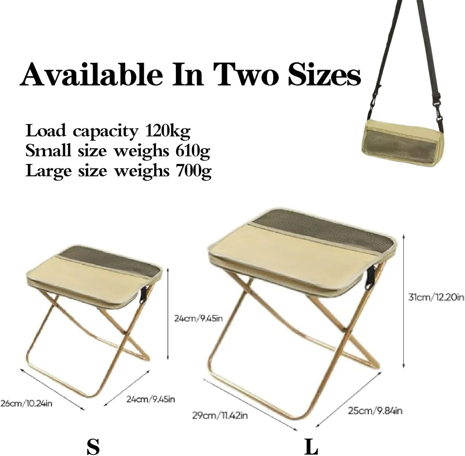 Foldable Backpack Stool, Portable Mini Outdoor Camping Folding Seat with Adjustable Shoulder Strap, Lightweight Outdoor Camping Stool for Camping, Fishing, Hiking, Outdoor Barbecue (Khaki-S)