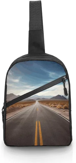 Foldable Versatile Chest Bag,Desert Landscape Highway Print Casual Couple Chest Bag,men's Fashionable Crossbody Bag