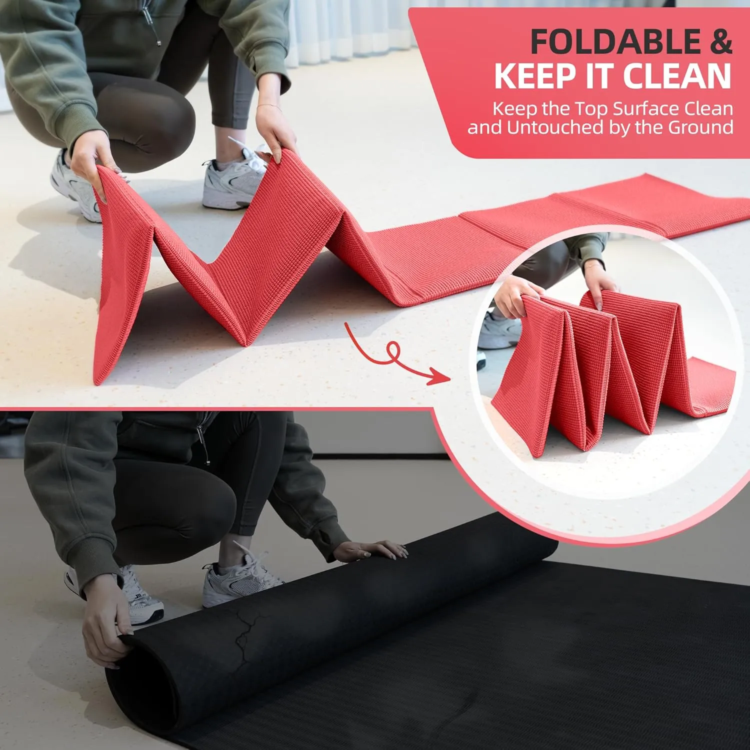 Foldable Yoga Mat for Travel, 68"x24" Folding Travel Gym Mat for Women Yoga Studio, Packable and Portable Pilates Mat with Storage Bag Easy to Carry, Lightweight Travel Workout Mat, 2mm/4mm