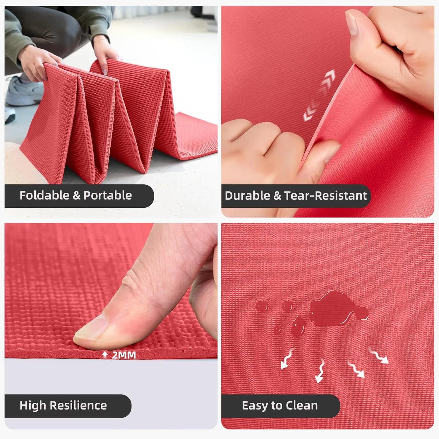 Foldable Yoga Mat for Travel, 68"x24" Folding Travel Gym Mat for Women Yoga Studio, Packable and Portable Pilates Mat with Storage Bag Easy to Carry, Lightweight Travel Workout Mat, 2mm/4mm