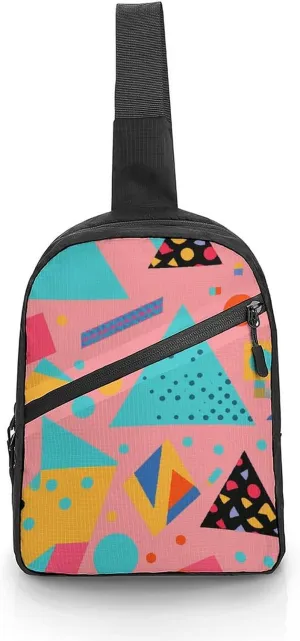 Folding Chest Bags Men's Women's Small Crossbody Bags Day Backpacks Single Shoulder Handbags Collage Style Triangles Printed Chest Bags Suitable for Hiking Walking Cycling Travel Cycling