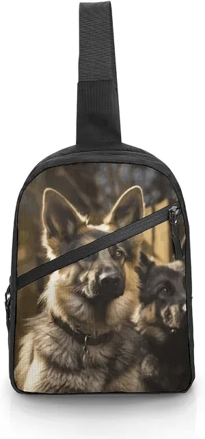 Folding Chest Bags Men's Women's Small Crossbody Bags Day Backpacks Single Shoulder Handbags German Shepherd Printed Chest Bags Suitable for Hiking Walking Cycling Travel Cycling