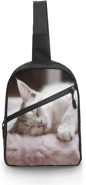 Folding Chest Bags Men's Women's Small Crossbody Bags Day Backpacks Single Shoulder Handbags Sleeping Cat Printed Chest Bags Suitable for Hiking Walking Cycling Travel Cycling