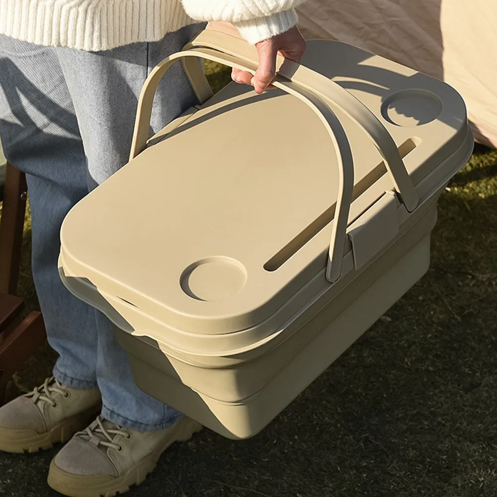 Folding Picnic Basket with Built-in Table and Storage