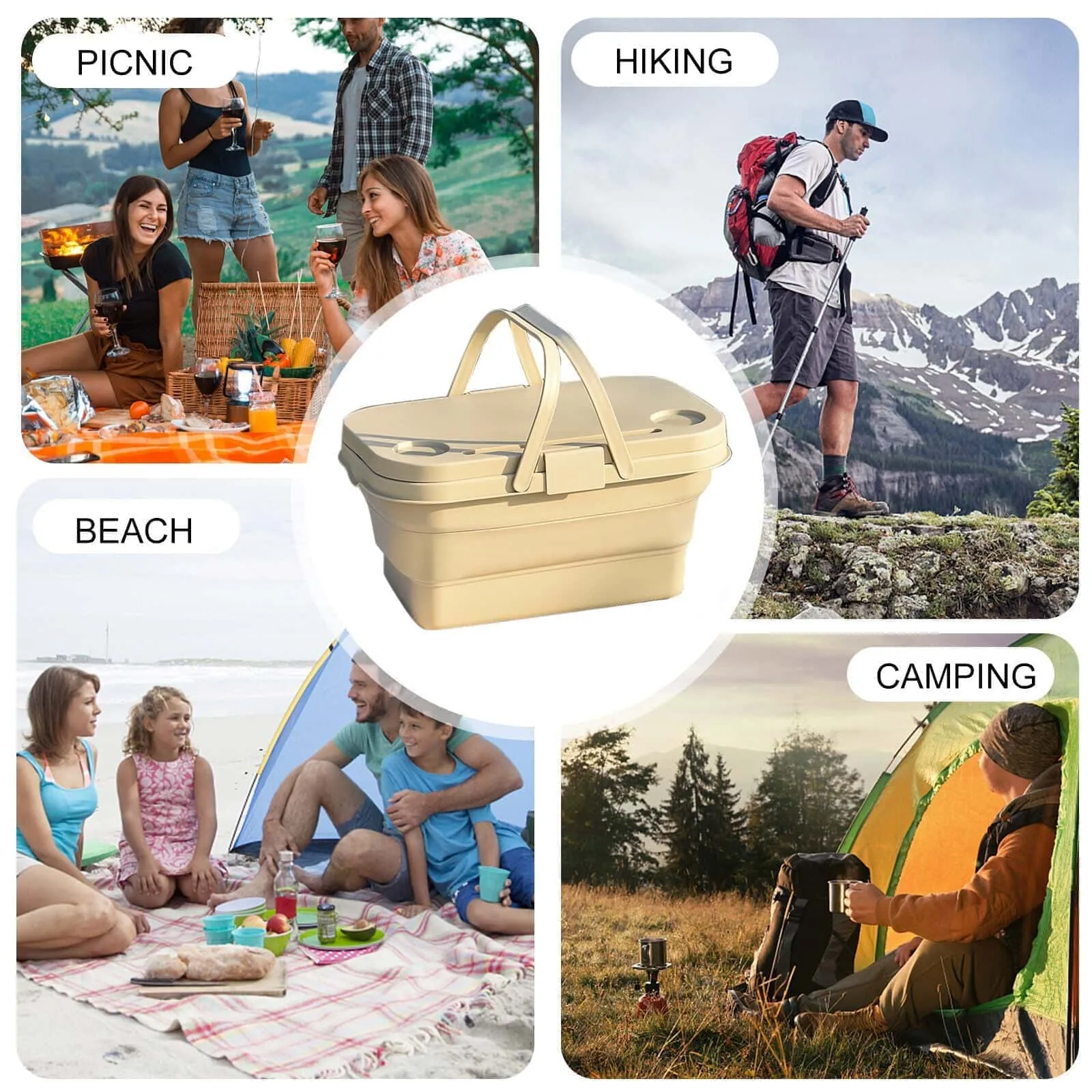 Folding Picnic Basket with Built-in Table and Storage