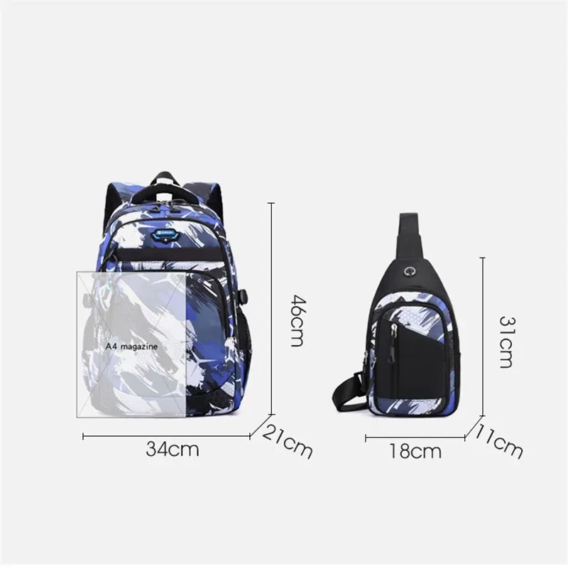 Football Backpacks 2pcs Chest Bag Shoulder Bags Printing Schoolbags