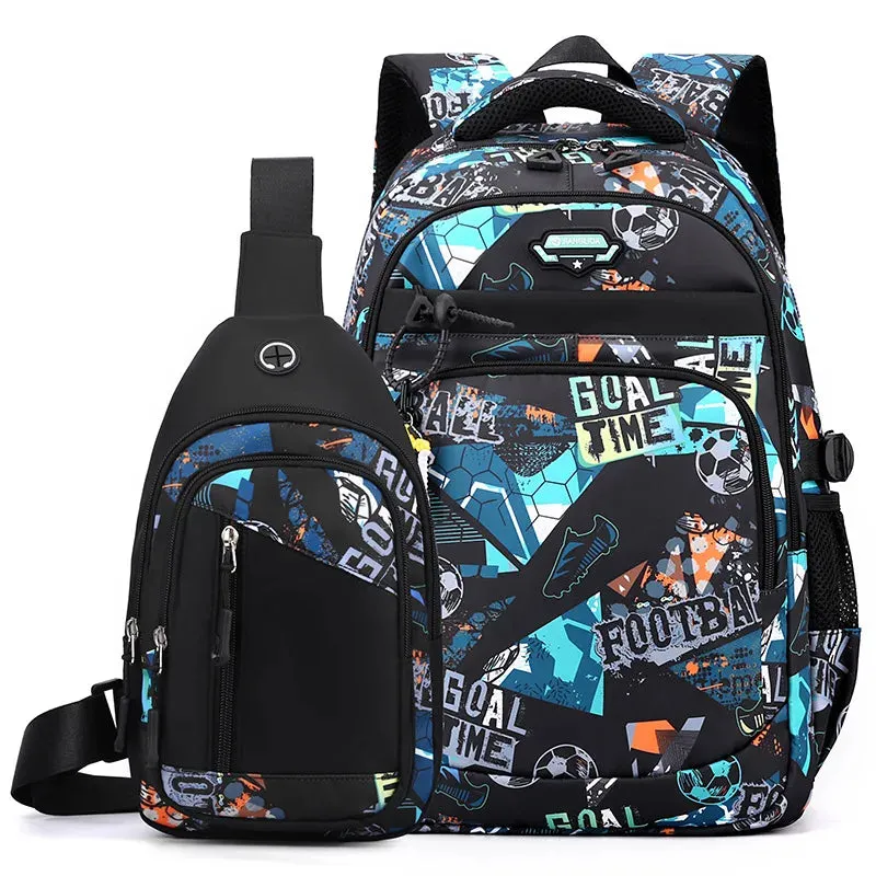 Football Backpacks 2pcs Chest Bag Shoulder Bags Printing Schoolbags