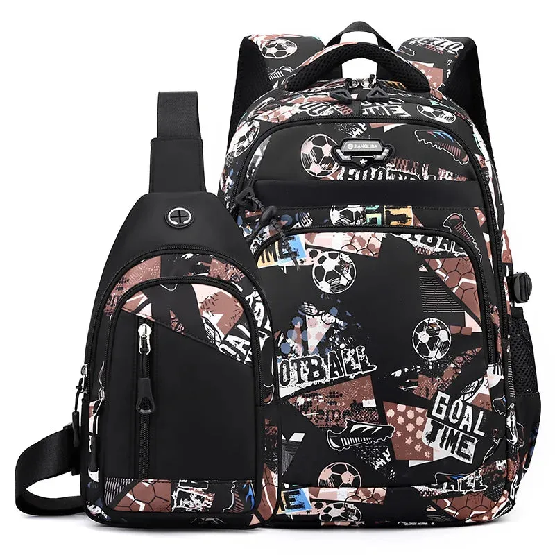 Football Backpacks 2pcs Chest Bag Shoulder Bags Printing Schoolbags